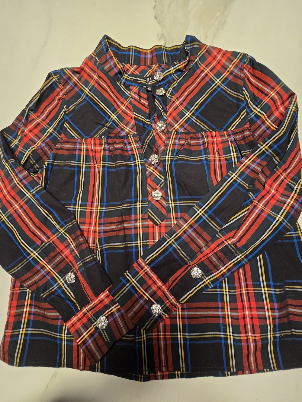 J. Crew Organic Cotton Plaid Blouse with Crystal Buttons